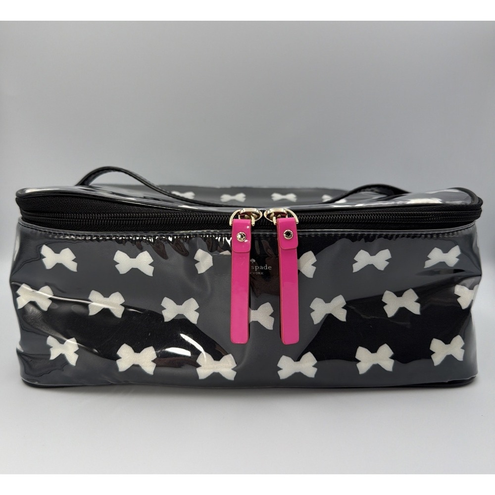 Kate Spade‎ Colin "Tuxedo Bows" Travel Toiletry Cosmetics Case Black White Large